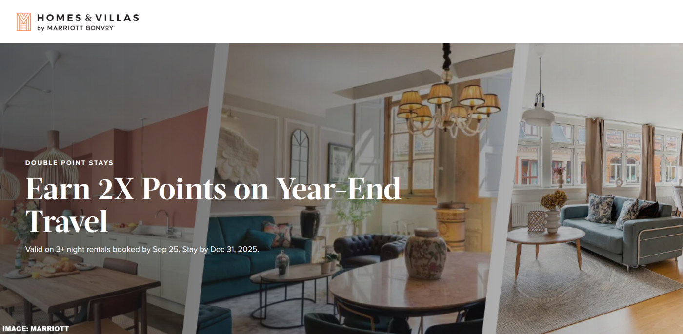 万豪旅享家度假别墅双倍积分活动 2025年8月11日至12月31日（需于9月25日前预订）
