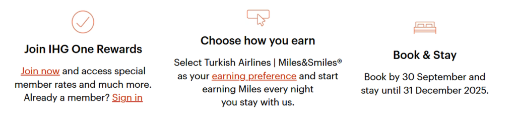 IHG One Rewards 土耳其航空公司 每住宿可获 1,000 奖励里程，有效期至 2025 年 12 月 31 日（需于 9 月 30 日前预订）