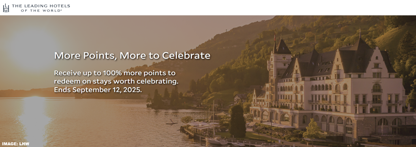 全球顶级酒店集团“Leading Hotels Of The World”推出“Leaders Club”积分活动，凡于2025年9月12日前购买积分，即可享受100%积分奖励。