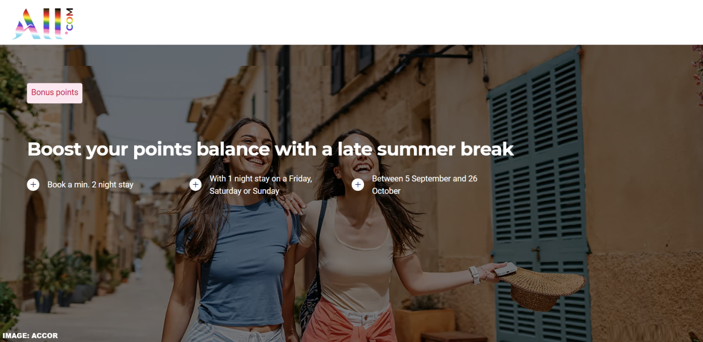 雅高ALL欧洲去年夏季1,000积分周末奖励活动 2025年9月5日至10月26日（预订日期：8月27日至9月22日）