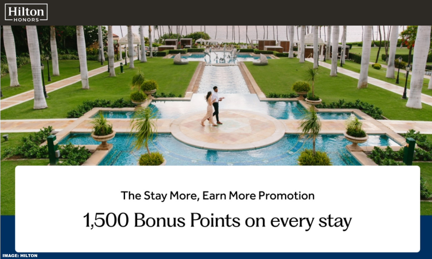 希尔顿荣誉会员：2025年10月1日至12月31日期间，每次入住可获1,500奖励积分