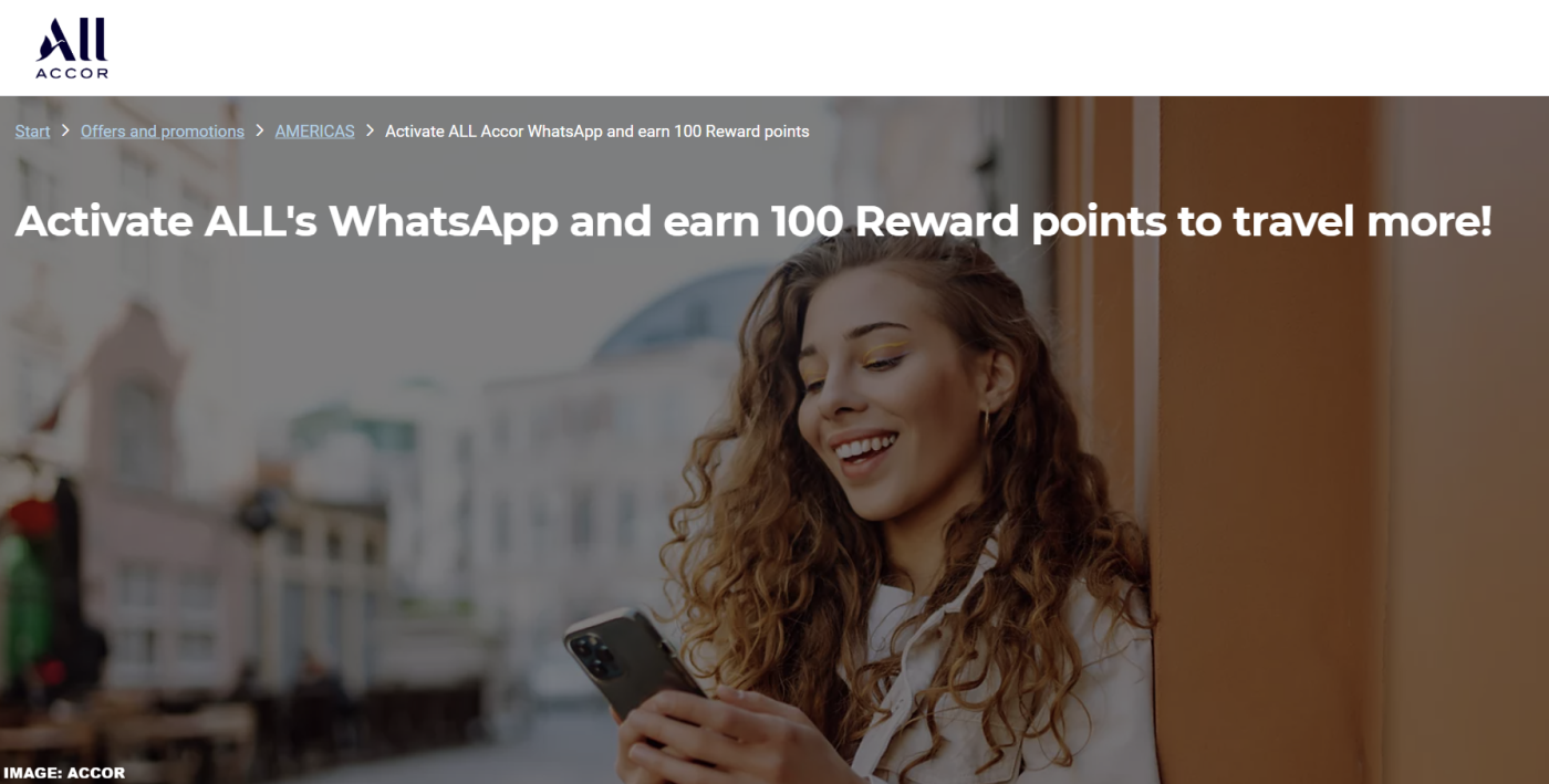 首次激活WhatsApp通知，即可获得雅高集团100积分奖励