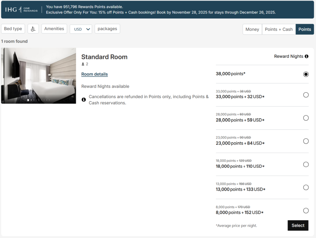 洲际酒店集团15%积分+现金促销活动，入住有效期至2025年12月26日（需于11月28日前预订）