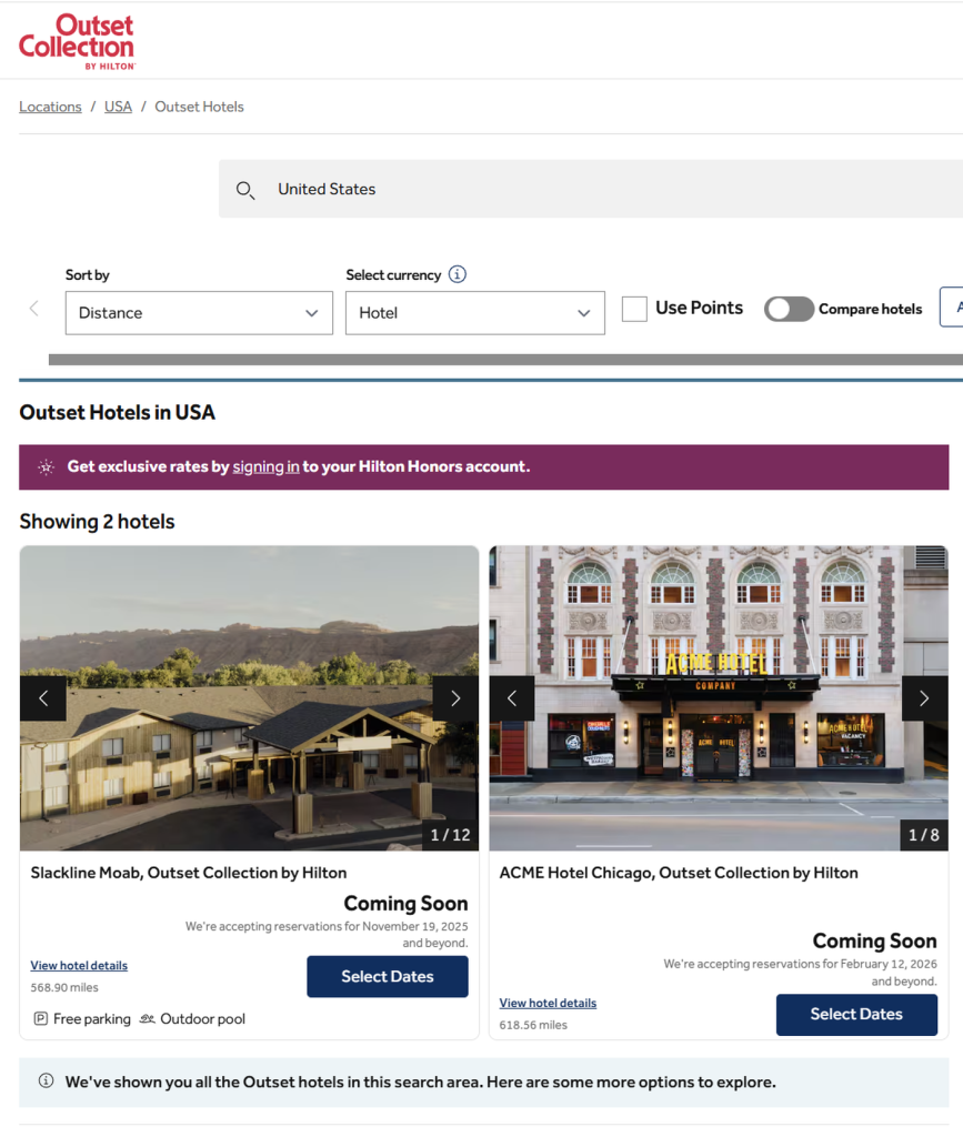 希尔顿最新推出的Outset系列不包含精英会员早餐福利