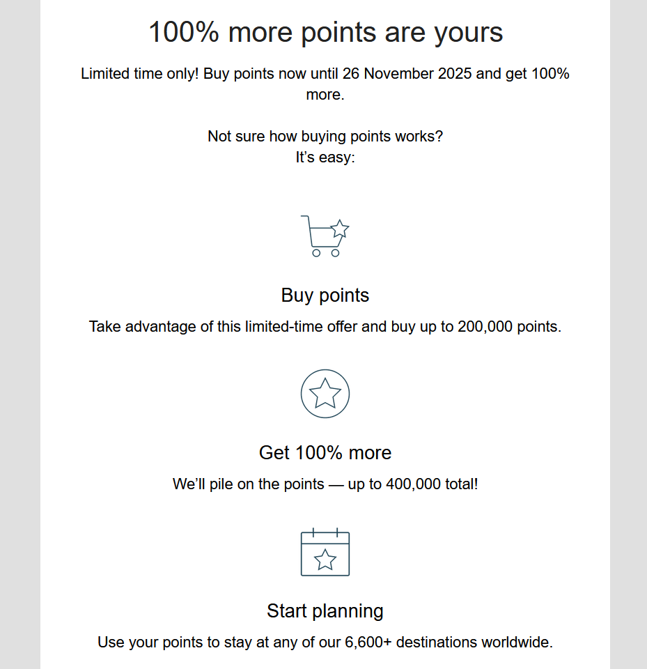 IHG积分购买活动：100%奖励积分促销，限额提升，有效期至2025年11月26日