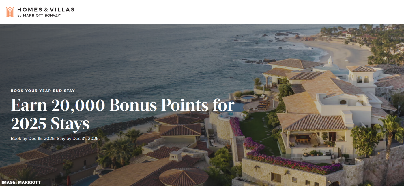 万豪旅享家住宅及别墅：2025 年 12 月 31 日前入住享 20,000 点积分奖励（需在 12 月 15 日前预订）