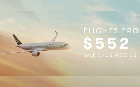国泰航空黑色星期五促销：航班票价低至 552 美元，额外最高优惠 100 美元