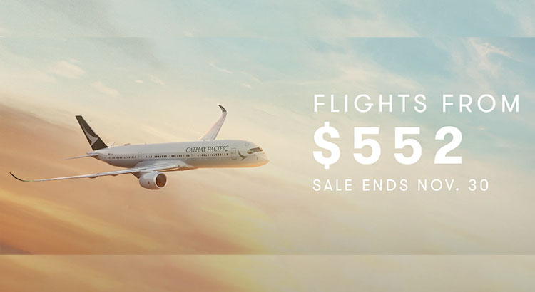 国泰航空黑色星期五促销：航班票价低至 552 美元，额外最高优惠 100 美元