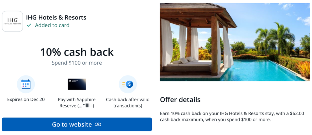 Chase Sapphire Reserve IHG 优惠活动持续至2025年12月19日