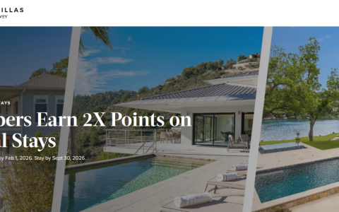2026 年 2 月 1 日至 9 月 30 日期间入住万豪旅享家住宅及别墅可享双倍积分（需在 2 月 1 日前预订）