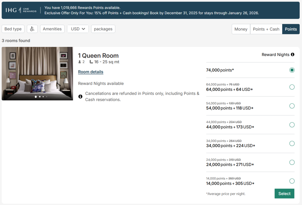 洲际酒店集团 15% 积分与现金优惠活动，入住截止日期为 2026 年 1 月 26 日（预订截止日期为 12 月 31 日）