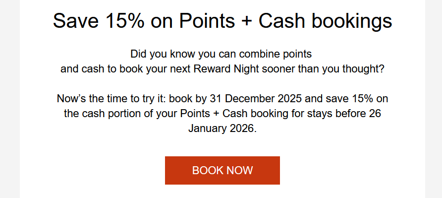 洲际酒店集团 15% 积分与现金优惠,入住截止日期为 2026 年 1 月 26 日(预订截止日期为 12 月 31 日)